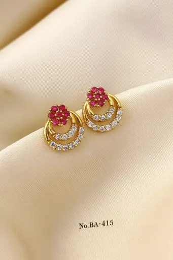 [PRD0023] Ruby Bloom Earrings with Diamond Halo and Gold Base