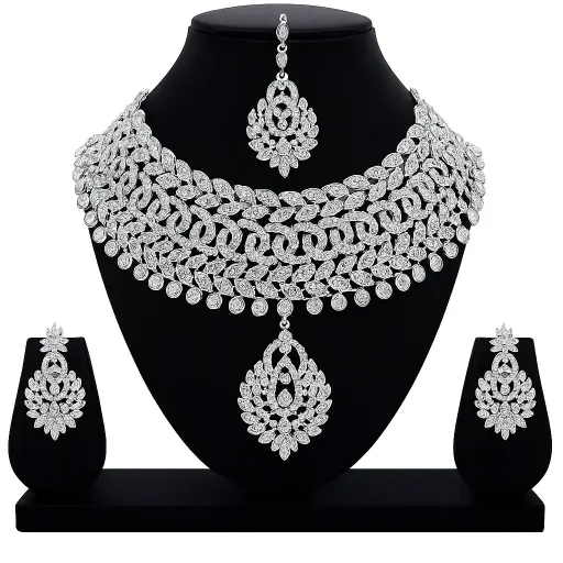 [PRD0030] Diamond Bridal Necklace Set with Earrings and Pendant Sparkle