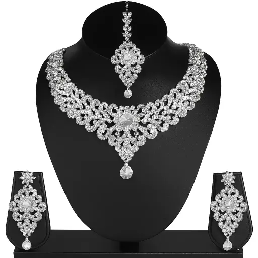 [PRD0031] Bridal Necklace Set with Earrings and Tikka Embellishment 