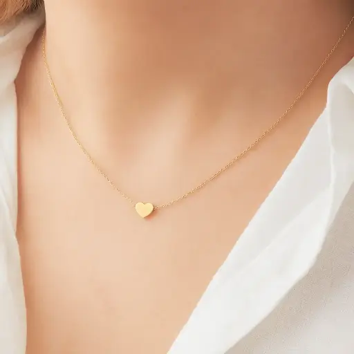 [PRD0050] Gold Heart Pendant Necklace with Minimal Chain Elegance